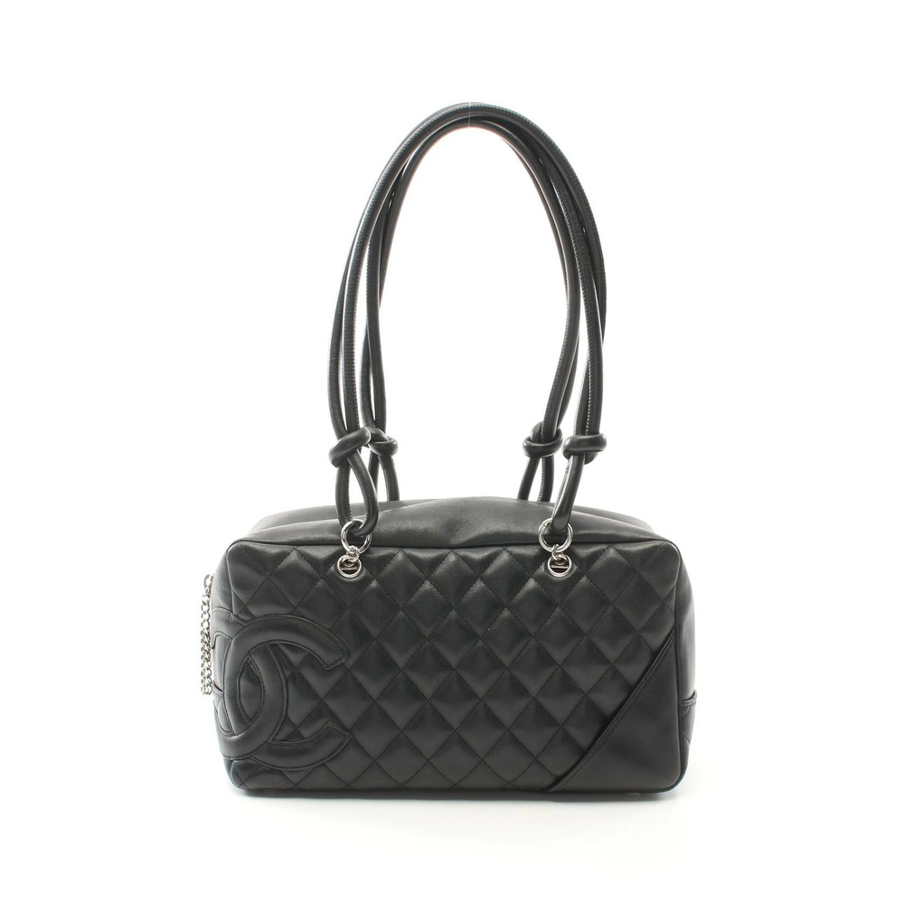 Chanel Cambon Bowling Bag Shoulder Leather Black